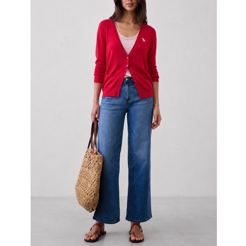 Abercrombie & Fitch Pink Button Up Sweater Cardigan w/ Quarter Sleeves